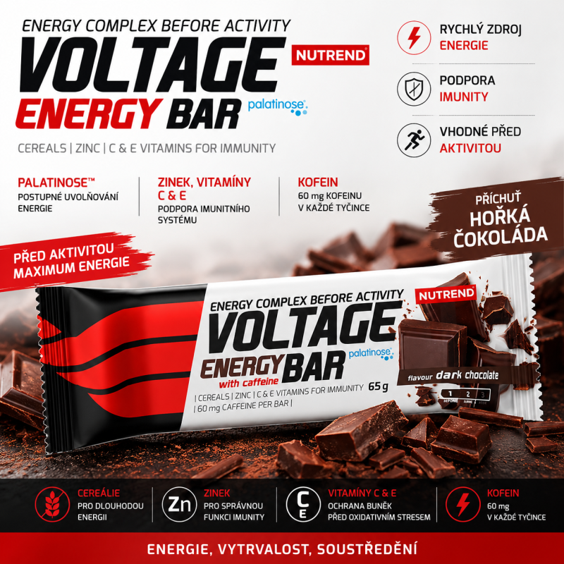 Energetická tyčinka Voltage 65g s kofeínom tmavá čokoláda