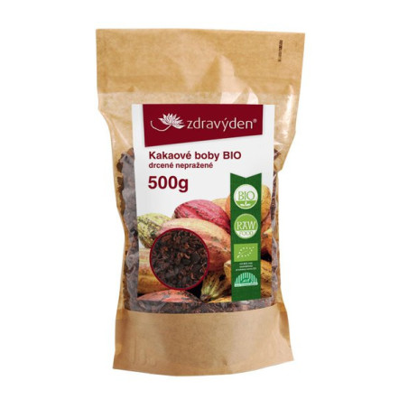 Zdrowy Dzień Organiczne Ziarna Kakaowca Kruszone Nieprażone 500g
