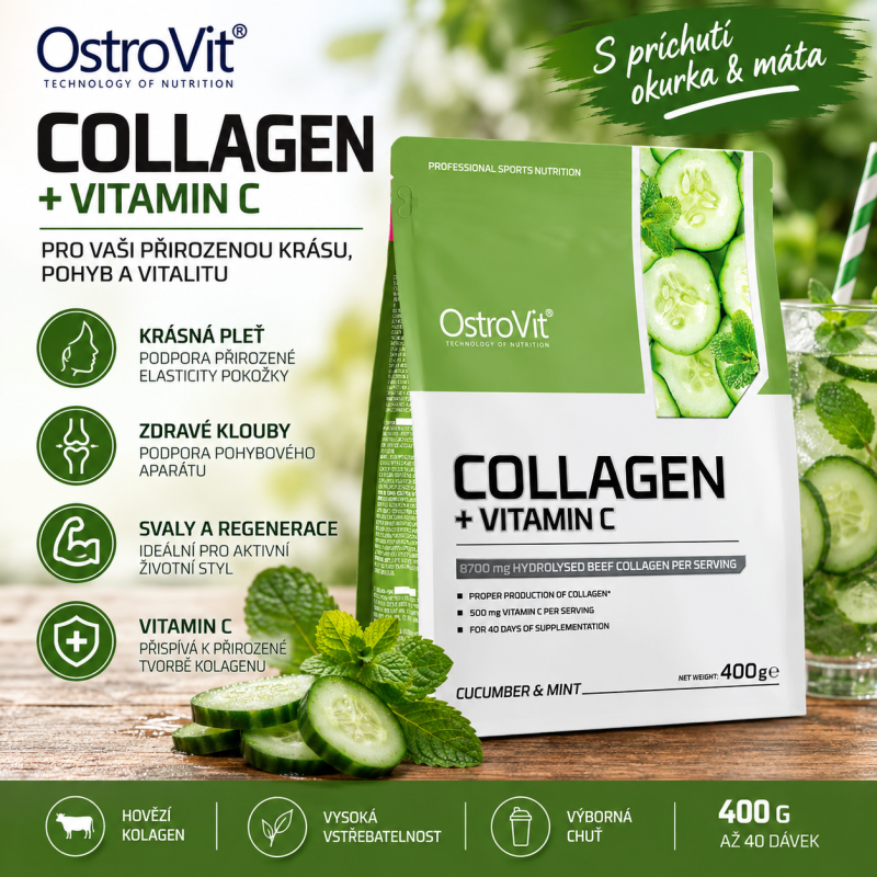 OstroVit Kolagen + vitamín C 400 g – okurka s mátou